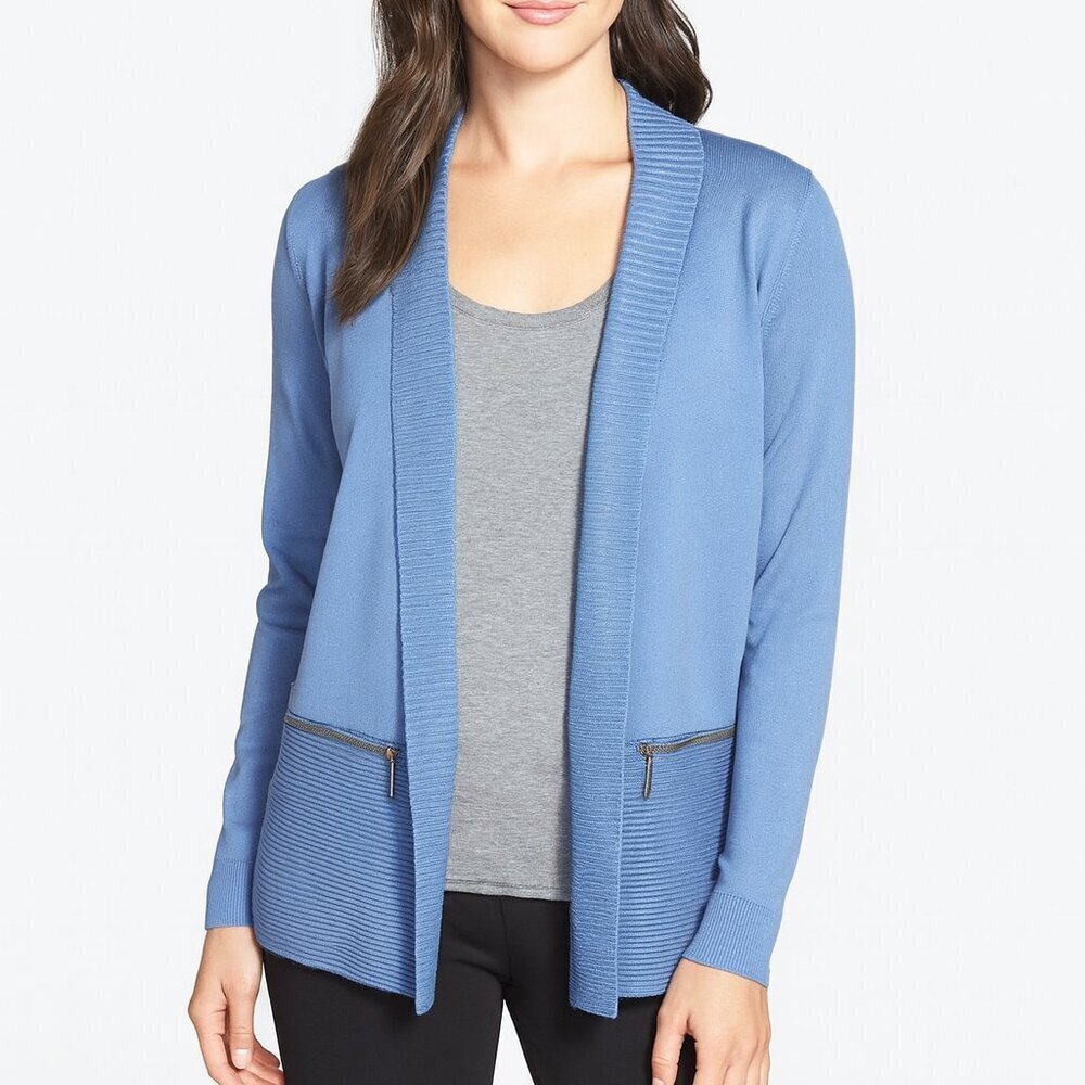M Magaschoni Light Blue Open Collared Cardigan Sz L